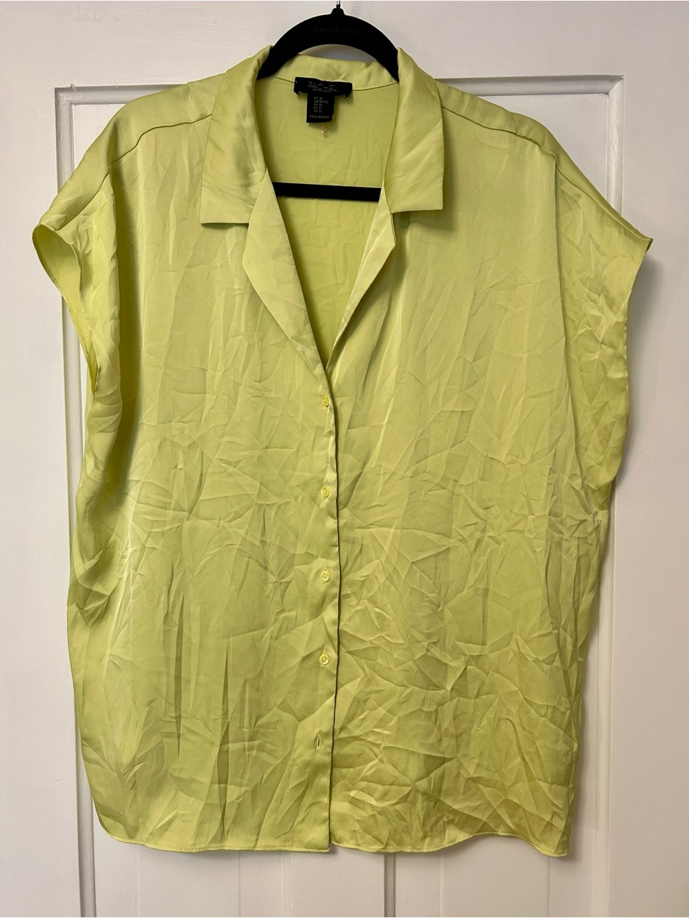 Gorgeous Rachel chartreuse yellow/green Button Cap Sleeve Blouse, women  xl